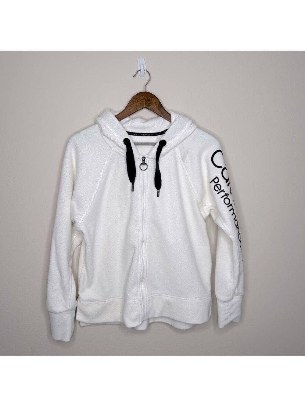 Calvin Klein Performance White Fleece Full Zip Hoodie Medium